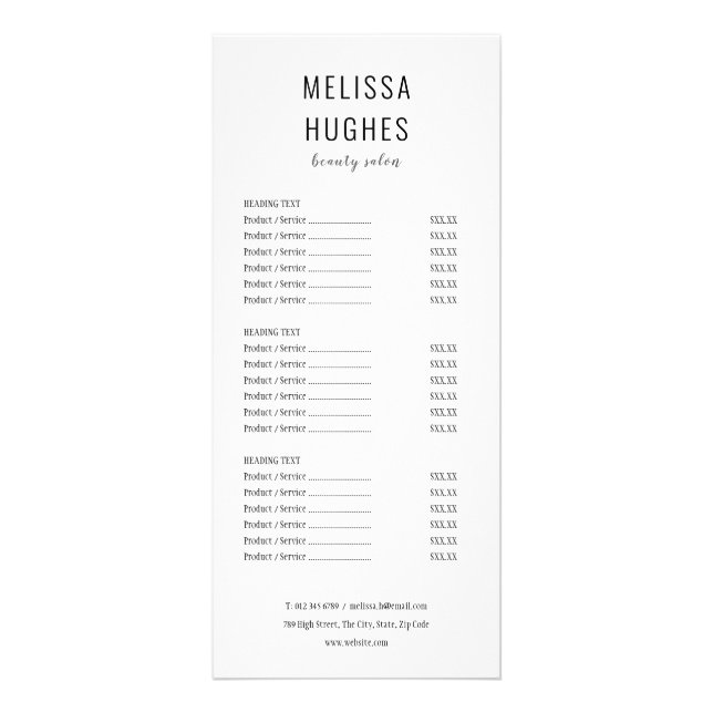 Simple Elegant Black and White Salon Service Menu (Frente)