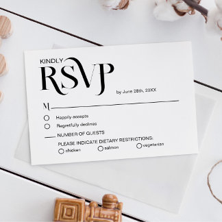 Simple Elegant Black and White Wedding RSVP Card