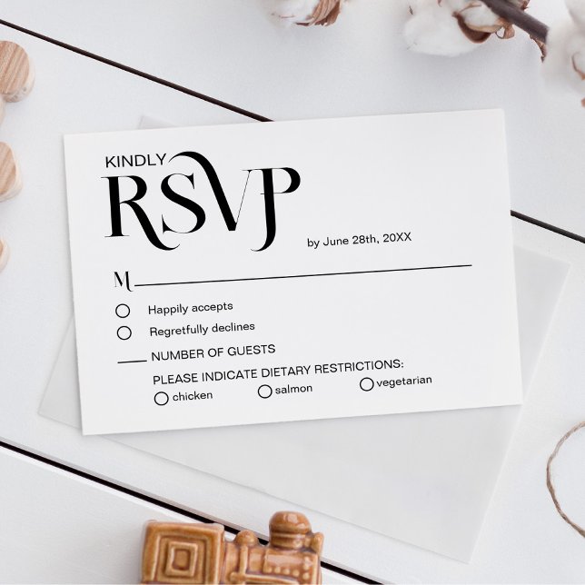 Simple Elegant Black and White Wedding RSVP Card (Criador carregado)
