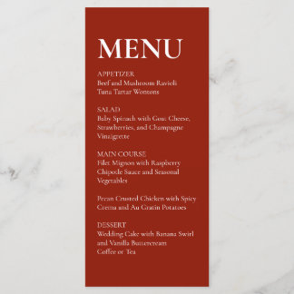 Simple Elegant  Modern Wedding Menu Red 