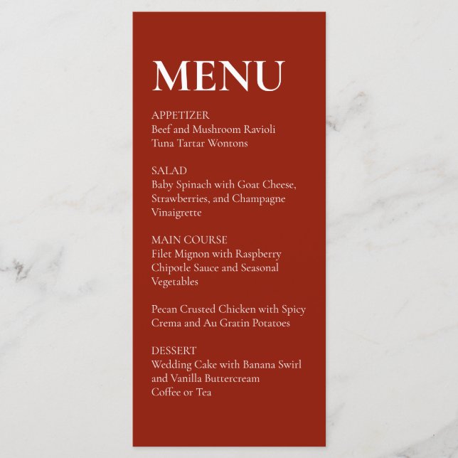 Simple Elegant  Modern Wedding Menu Red  (Frente)