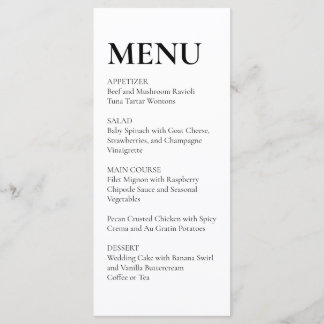 Simple Elegant Wedding Menu Black and White