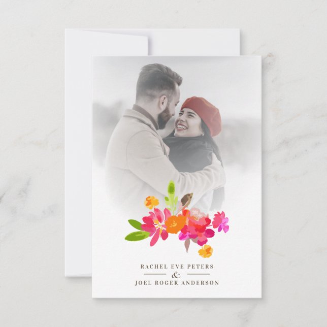 Simple Floral Garland Romantic Photo Wedding (Frente)