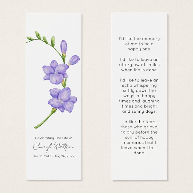 Simple Freesia Funeral Memorial Bookmark (Frente & Verso)