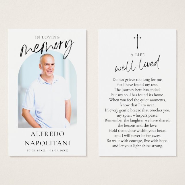 Simple Funeral Memorial Cross Photo Prayer Cards (Frente & Verso)