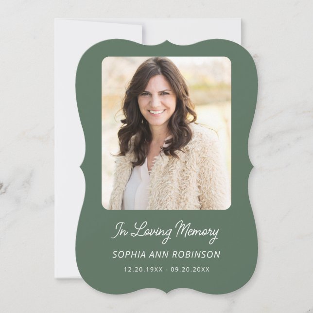 Simple Funeral Memorial Modern Sage Green Cards (Frente)