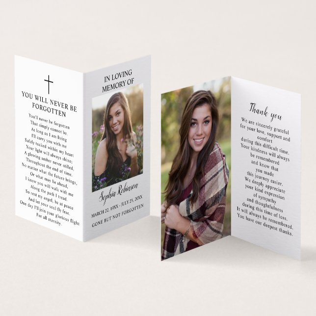 Simple Funeral Memorial Photo Prayer Card (Interior e exterior)