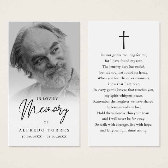Simple Funeral Sympathy Photo Memorial Prayer Card (Frente & Verso)