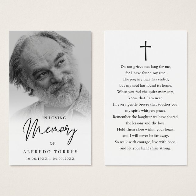 Simple Funeral Sympathy Photo Memorial Prayer Card (Frente & Verso)