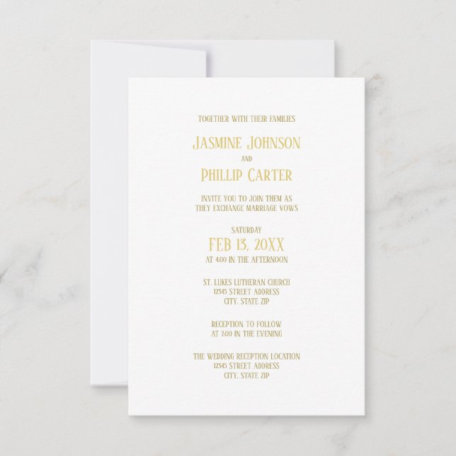 Simple Gold - Convite de Casamento/Recepção 3x5 (Frente)