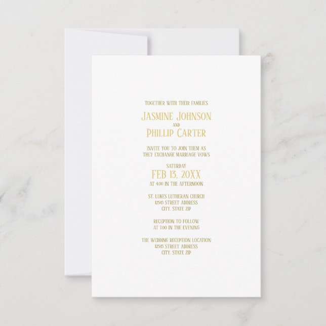 Simple Gold - Convite de Casamento/Recepção 3x5 (Frente)