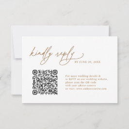 Simple Gold Floral QR code Wedding RSVP Cards