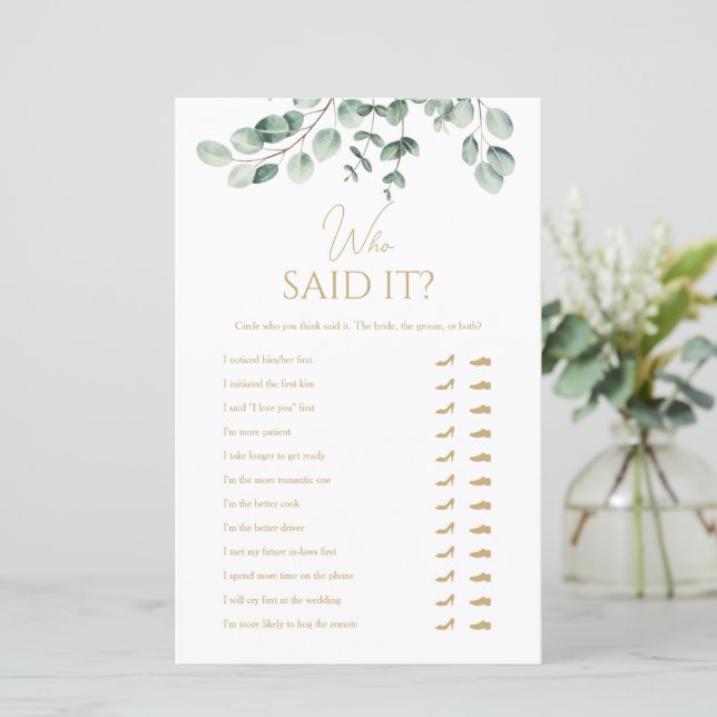Simple Greenery Who Said It Bridal Shower Game (Em pé/Frente)