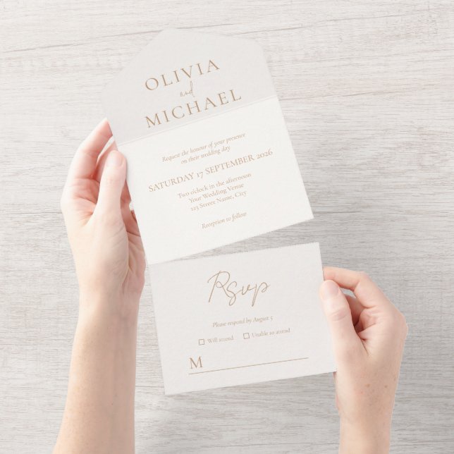 Simple Ivory e Tan Modern Wedding (Tearaway)