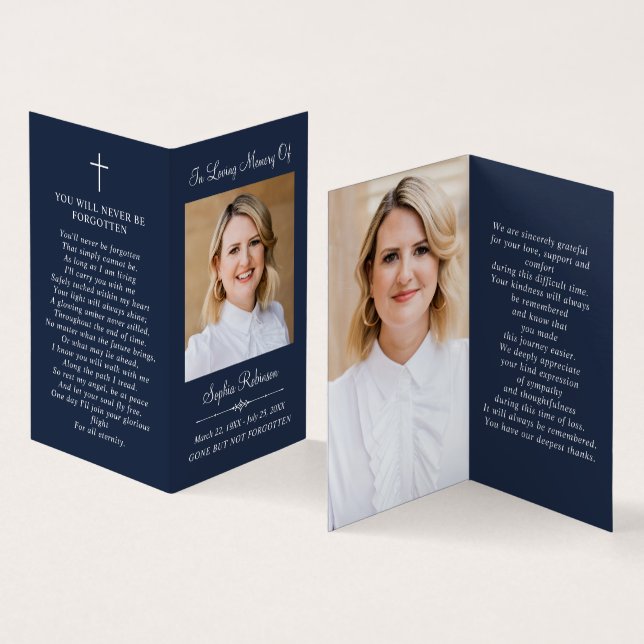 Simple Memorial 2 Foto Blue Folder Prayer Card (Interior e exterior)