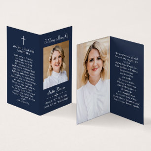 Simple Memorial 2 Foto Blue Folder Prayer Card