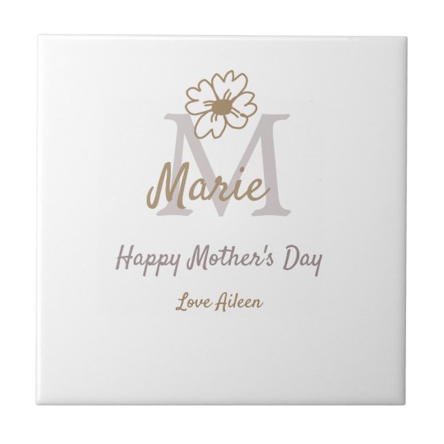 simple minimal mother's day monogram golden gray f (Frente)