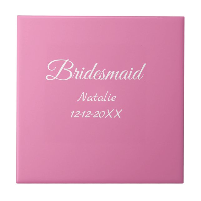 Simple minimal pink bridesmaid add name year text  (Frente)