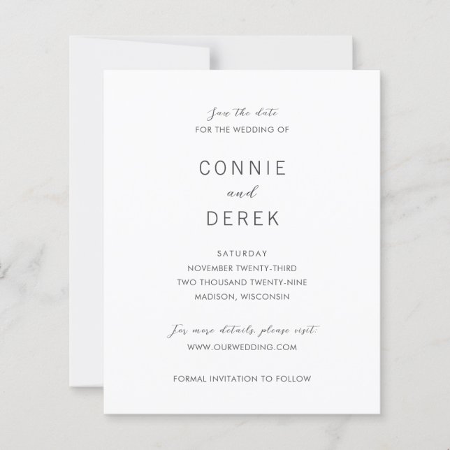 Simple Modern Budget Wedding Save Date (Frente)