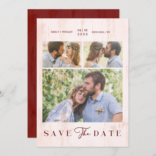 Simple Modern Collage Wedding Couple 3 Photos (Frente/Verso)