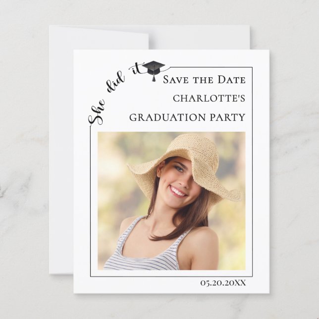 Simple modern photo Graduation Save the Date card (Frente)
