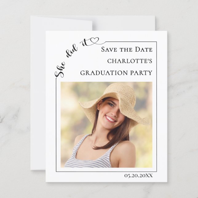 Simple modern photo Graduation Save the Date card (Frente)