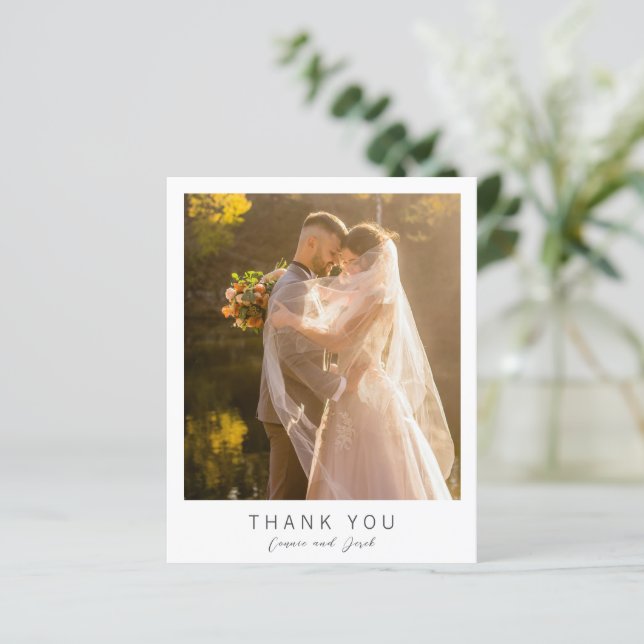 Simple Photo Modern Budget Wedding Thank You Card (Em pé/Frente)
