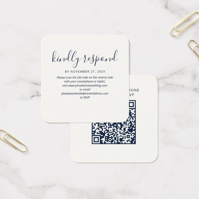 Simple QR Code Wedding Website RSVP Enclosure Card (Escritótio)