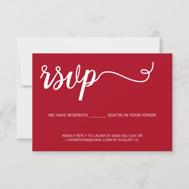 Simple Red RSVP casamento Assento Reservado (Frente)