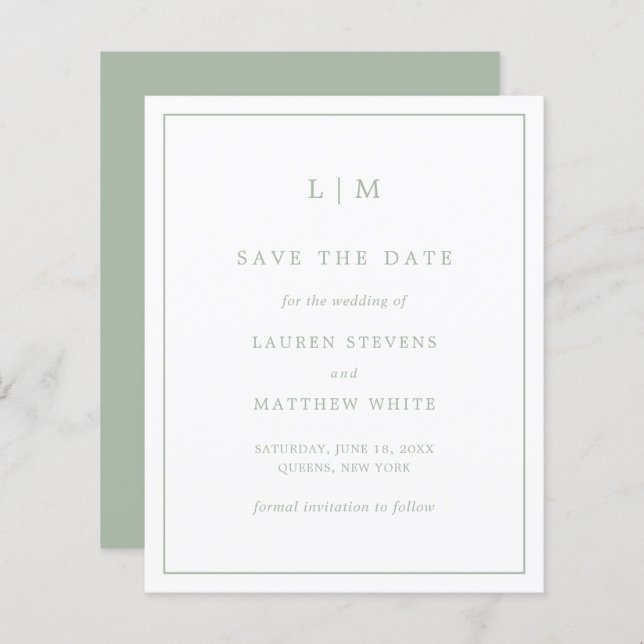Simple Sage Green Budget Casamento Salve a Data (Frente/Verso)