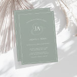 Simple Sage Green Monogramas Convite para Casament<br><div class="desc">Simples Sage Green Monogramas Convite De Casamento. Estique seus convidados de casamento com este convite de casamento verde-moda com um belo roteiro branco, com as iniciais da noiva e do noivo em um fundo verde-sábio. Este Convite tem um design verde de musgo espantoso, com vibrações modernas e mínimas, perfeito para...</div>
