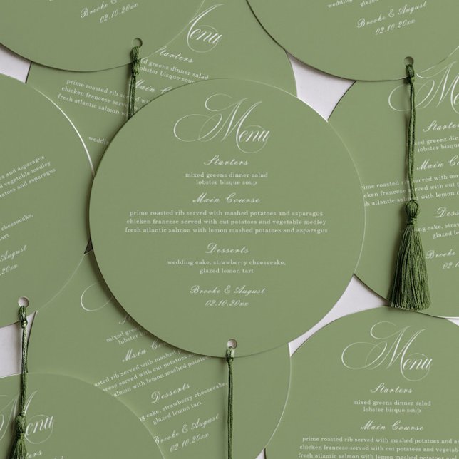 Simple Sage Green Wedding Menu Circle Card (Criador carregado)