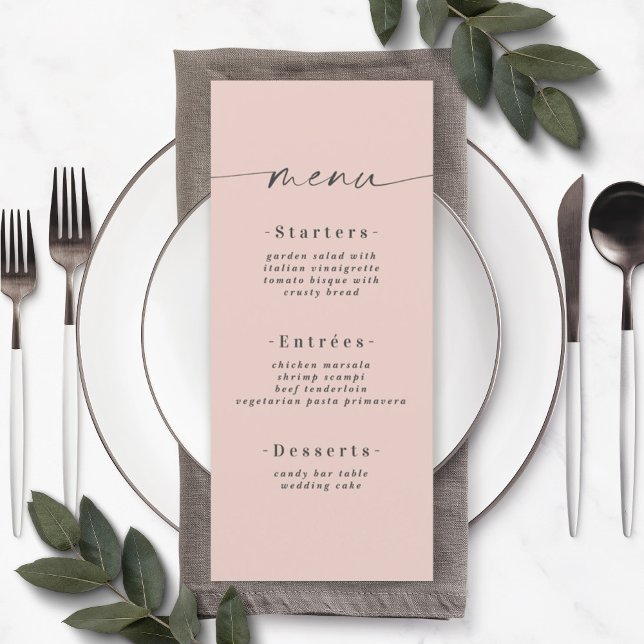 Simple Solid Color Light Pastel Pink Wedding Menu (Criador carregado)