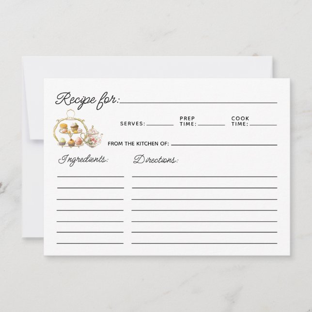 Simple Tea Party Themed Recipe Card (Frente)