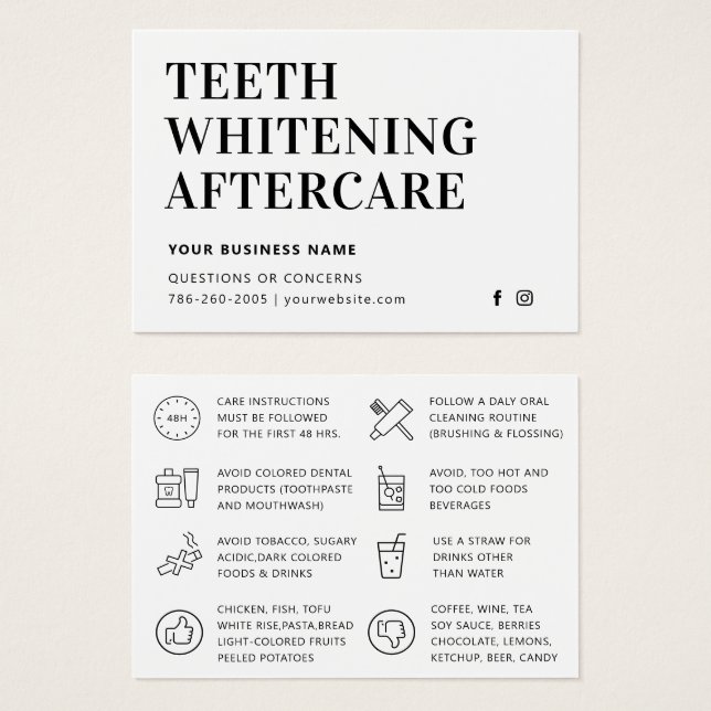 Simple Teeth Whitening Aftercare Instruction Card (Frente & Verso)