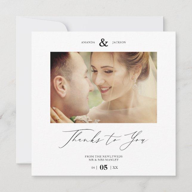 Simple Thanks To You Custom Photo Couple Wedding (Frente)