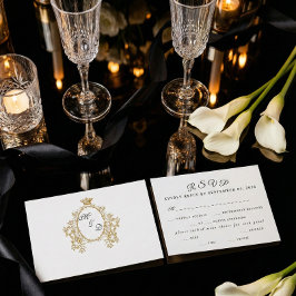 Simple Vintage Monogram Faux Gold Wedding RSVP