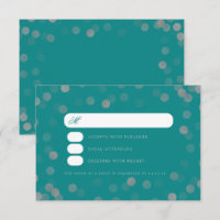 Simple Wedding Silver Confetti RSVP Teal