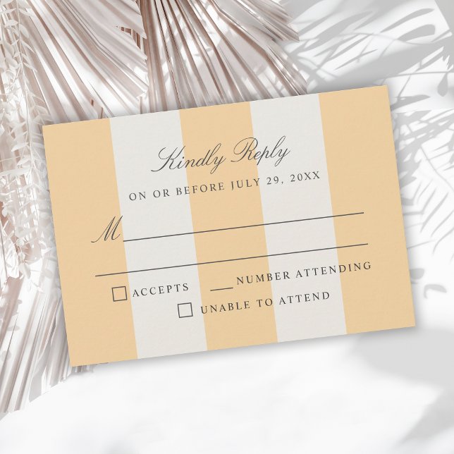 Simple Yellow White Cabana Stripes Wedding RSVP (Criador carregado)
