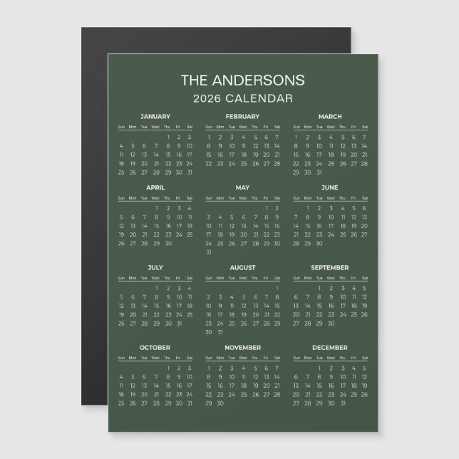 Simple Yet Elegant 2026 Calendar | Magnet (Frente/Verso)