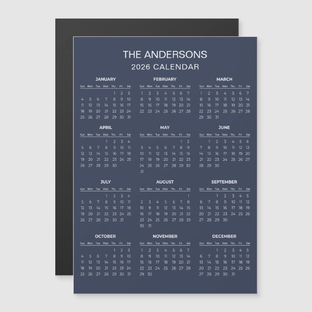 Simple Yet Elegant 2026 Calendar | Magnet (Frente/Verso)