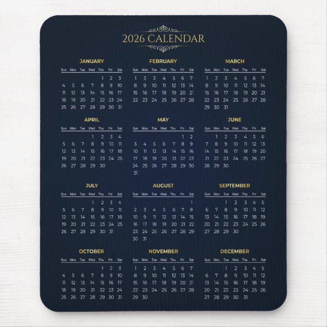 Simple Yet Elegant 2026 Calendar | Mousepad (Frente)