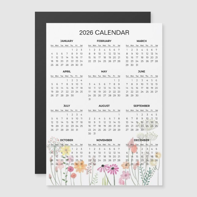 Simple Yet Elegant Floral 2026 Calendar  | Magnet (Frente/Verso)