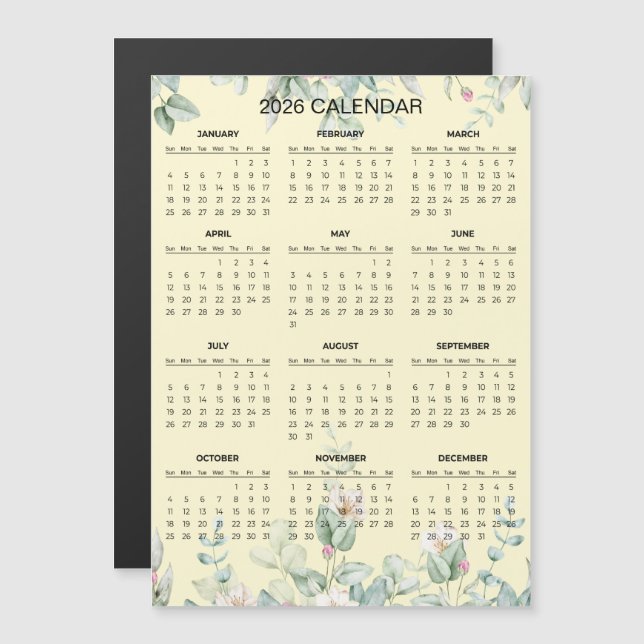 Simple Yet Elegant Floral 2026 Calendar  | Magnet (Frente/Verso)