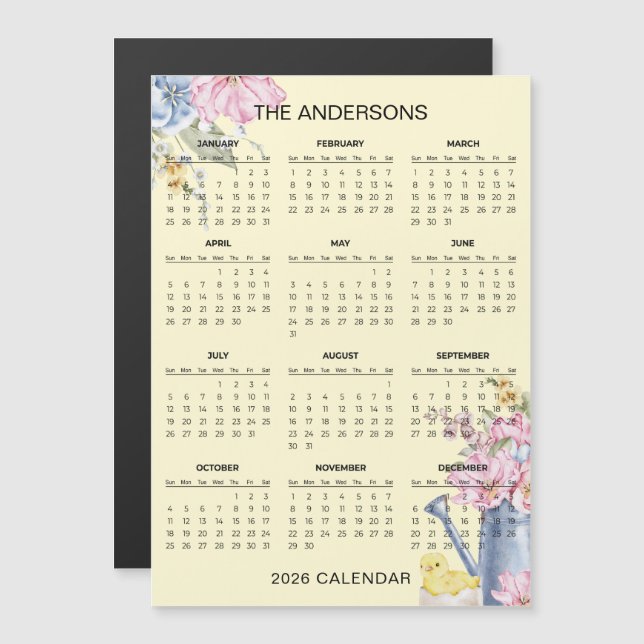 Simple Yet Elegant Floral 2026 Calendar  | Magnet (Frente/Verso)