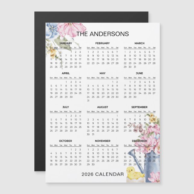 Simple Yet Elegant Floral 2026 Calendar  | Magnet (Frente/Verso)