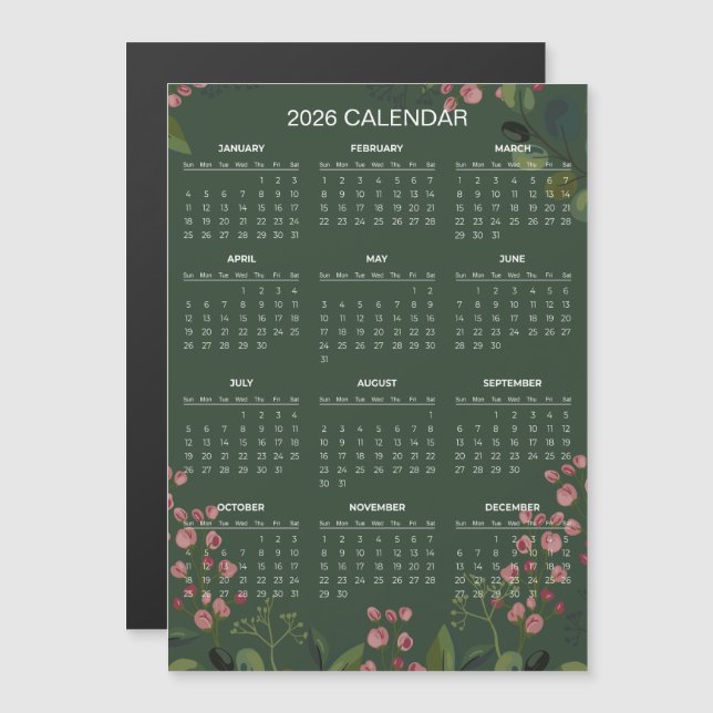 Simple Yet Elegant Floral 2026 Calendar  | Magnet (Frente/Verso)