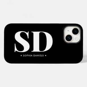 Simples 2 Monogramas Retro Preto Inicial