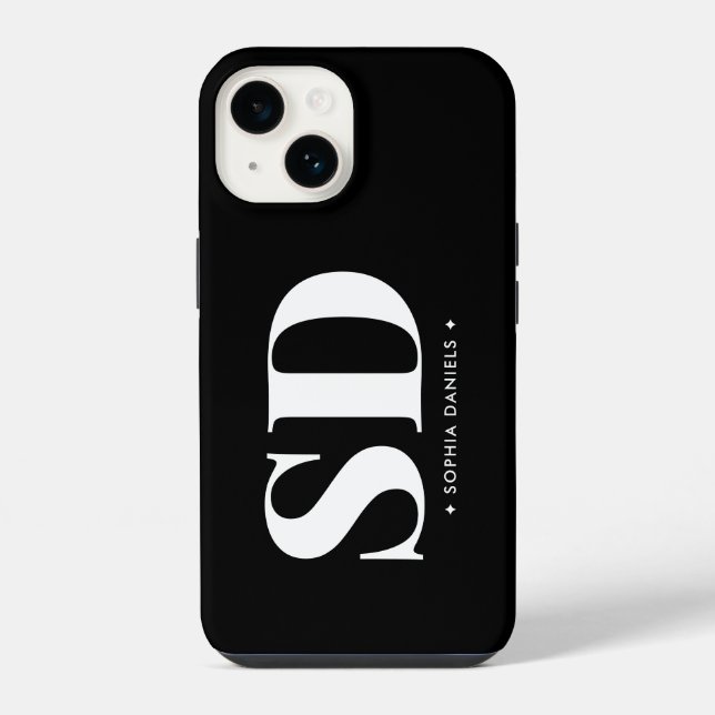 Simples 2 Monogramas Retro Preto Inicial (Verso)