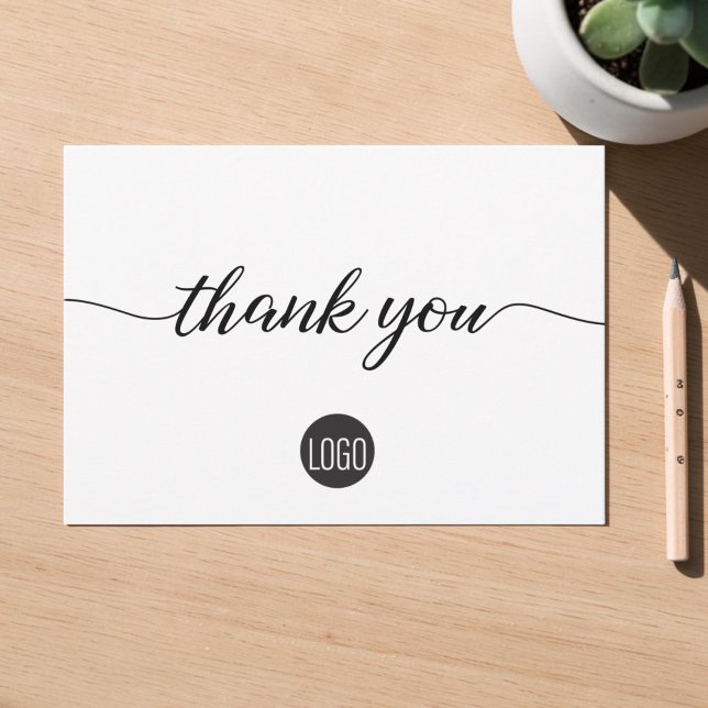Simples Agradecimento ao Cliente de Negócios Obrig (custom business logo thank you card with personalized message. Script typography.)